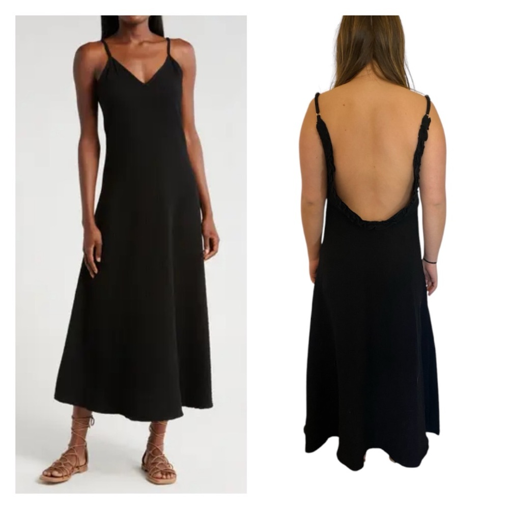 Nordstrom Black Open Back V-Neck Maxi Dress Size S Backless Cover-Up Minimal